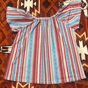 Girls' Rust & Light Blue Striped Off-Shoulder Top